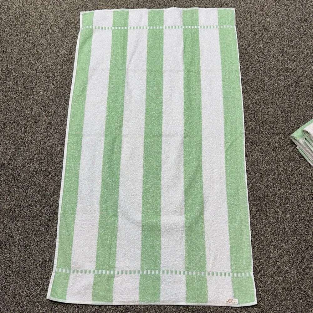 Vintage Dundee Green Striped Bath Towel Cotton Lot of 3 40x23
